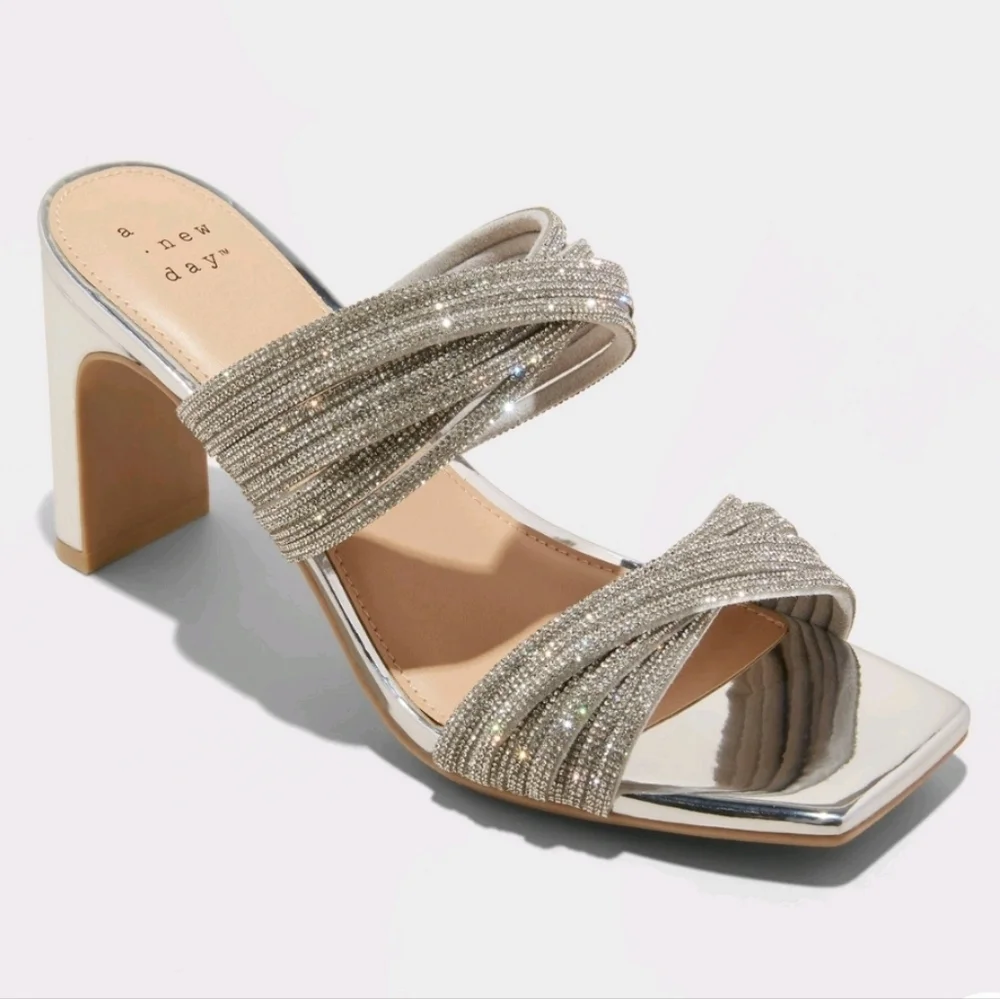 Women's Tammy Rhinestone Heels - A New Day Silver 14W